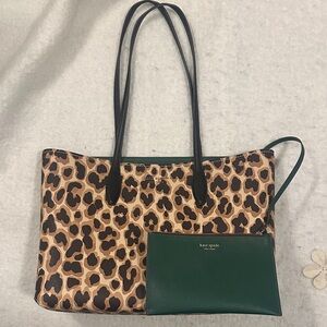 Kate Spade Animal Print Tote with Forest Green Pouch